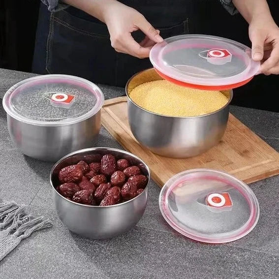 Set Of 3 Steel Fresh Bowl, Mixing Crisper Food Container Bowls, Stackable Portable Cooking Nesting Storage Bowls, Kitchen Rust-proof Food Storage Prep Bowl, Multifunctional Sealed Fresh Cooking Bowl Set Of 3 Steel Fresh Bowl, Mixing Crisper Food Container Bowls, Stackable Portable Cooking Nesting Storage Bowls, Kitchen Rust-proof Food Storage Prep Bowl, Multifunctional Sealed Fresh Cooking Bowl